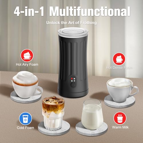 Electric Milk Frother for Coffee, Latte, Cappuccino, Macchiato - 8.1oz Automatic Warm and Cold Foam Maker (Black)
| 4-i
