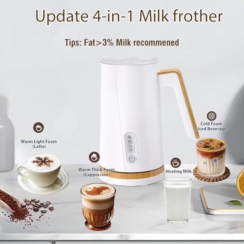 Electric Milk Frother and Steamer for Latte, Cappuccinos, and Macchiato with Wood Elements Design (Black)  
Electric Mil