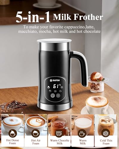 5-in-1 Milk Frother and Steamer - Upgraded Automatic Milk Steamer with LED Display and Touch Screen for Cold and Hot Foa