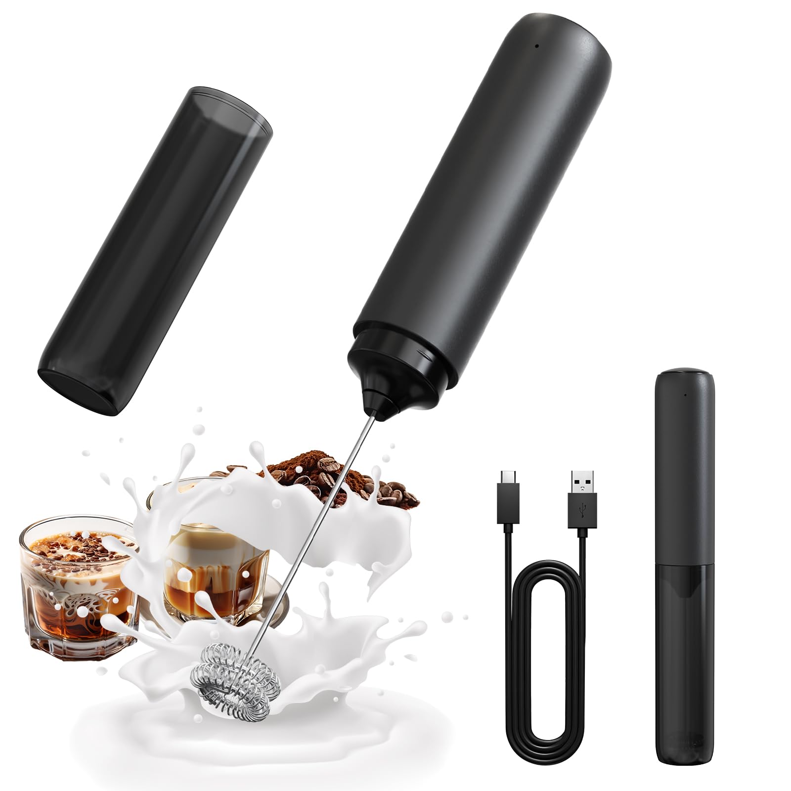 CIRCLE JOY Rechargeable Milk Frother Handheld, Portable Hand Frother Wand Drink Mixer for Matching Lattes Cappuccino, K
