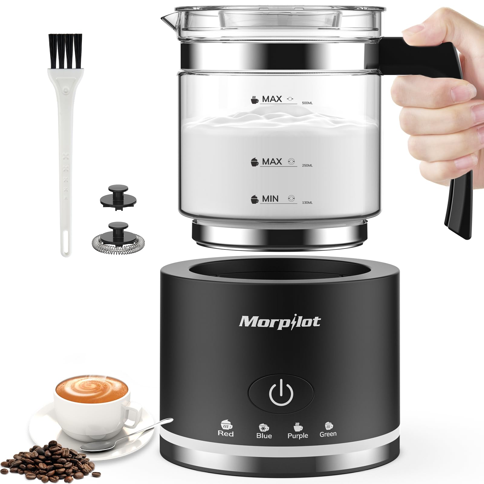 Electric Milk Frother and Steamer for Latte, BPA Free, 4 Functions - Black  
Electric Milk Frother and Steamer, 16.9oz/5