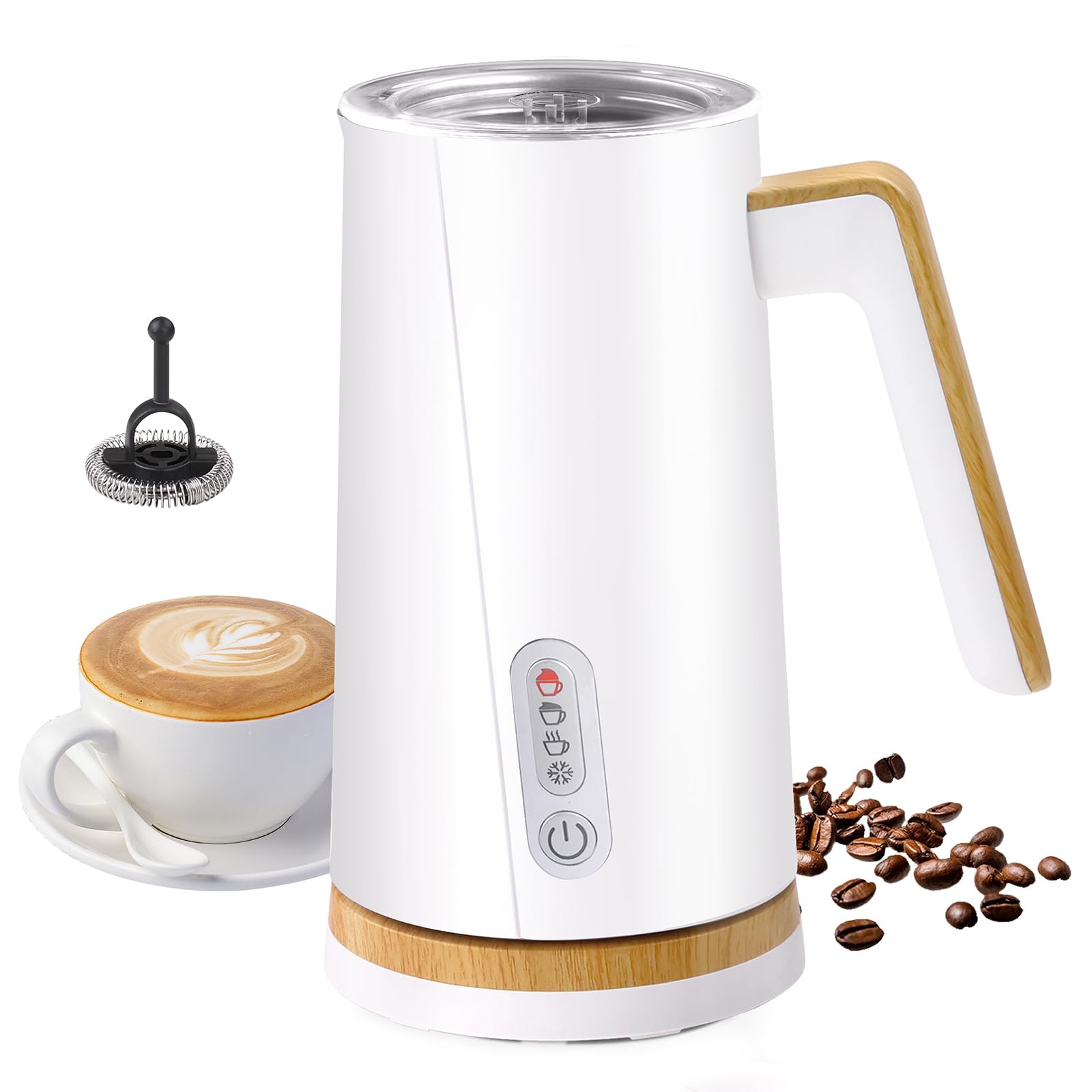Electric Milk Frother and Steamer for Latte, Cappuccinos, and Macchiato with Wood Elements Design (Black)  
Electric Mil