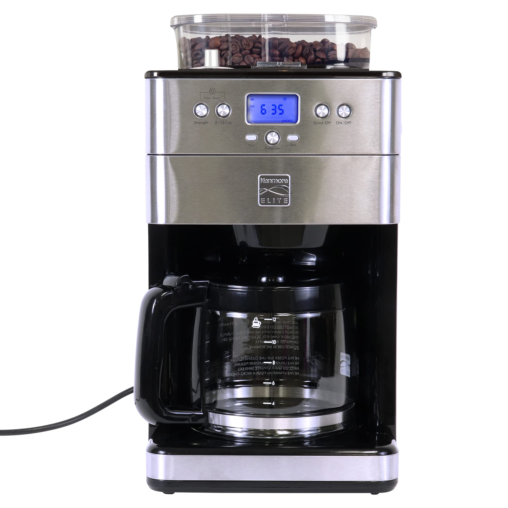 Kenmore Elite Grind And Brew Coffee Maker - Burr Grinding 12 Cup Programmable Coffee Machine For Barista Kitchen & Café